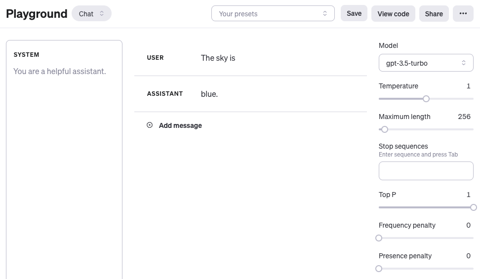 OpenAI Playground Screenshot
